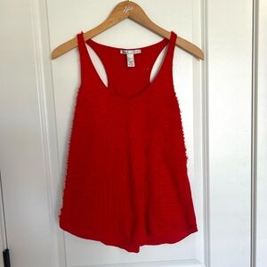 Mango Red Sleeveless Feather Printed Tank Top Medium